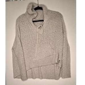 Altar'd State Cream Popcorn Knit Hoodie Sweater High Low Hem Small